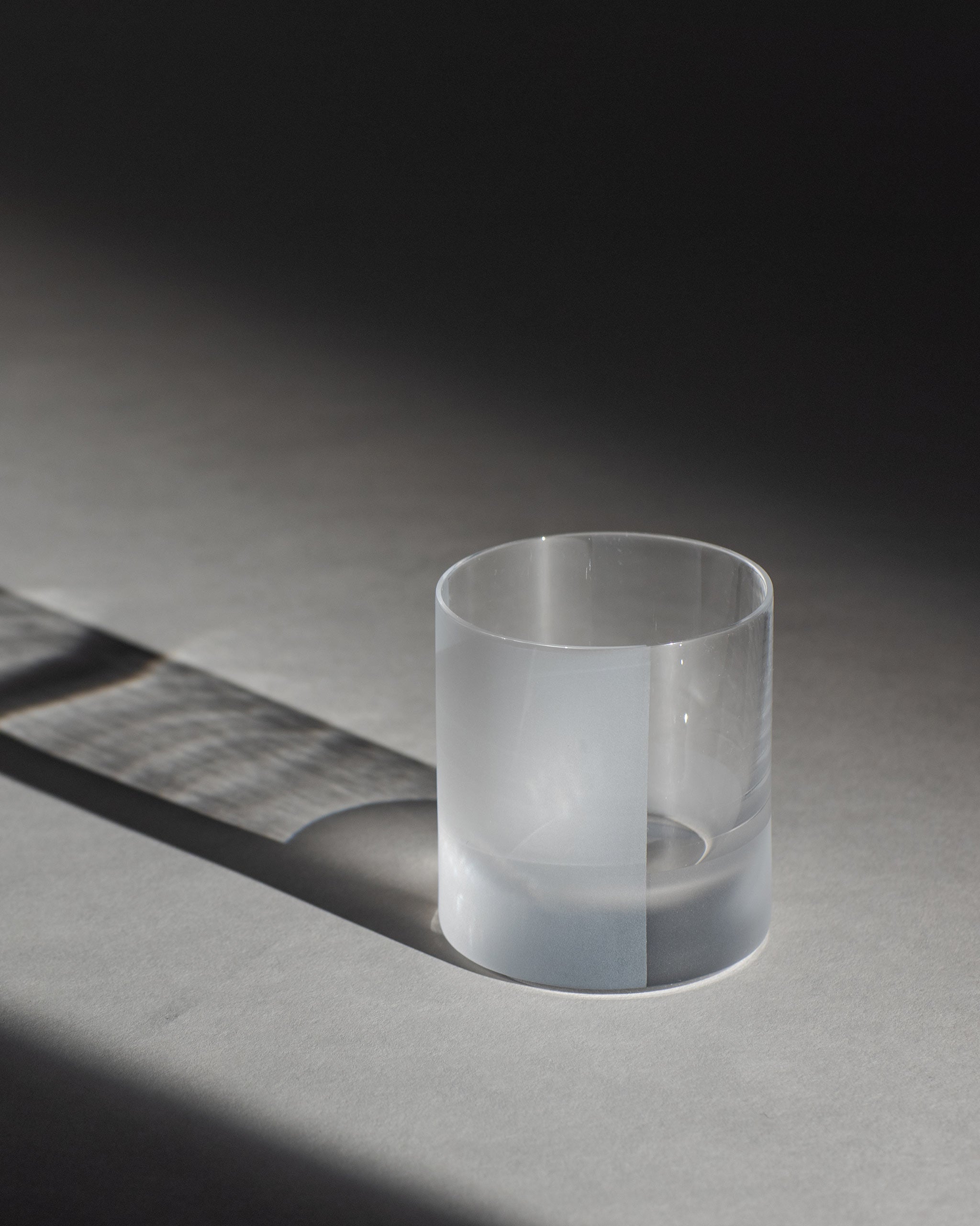 Hand-blown crystal tumbler with half-frosted finish with ambient lighting