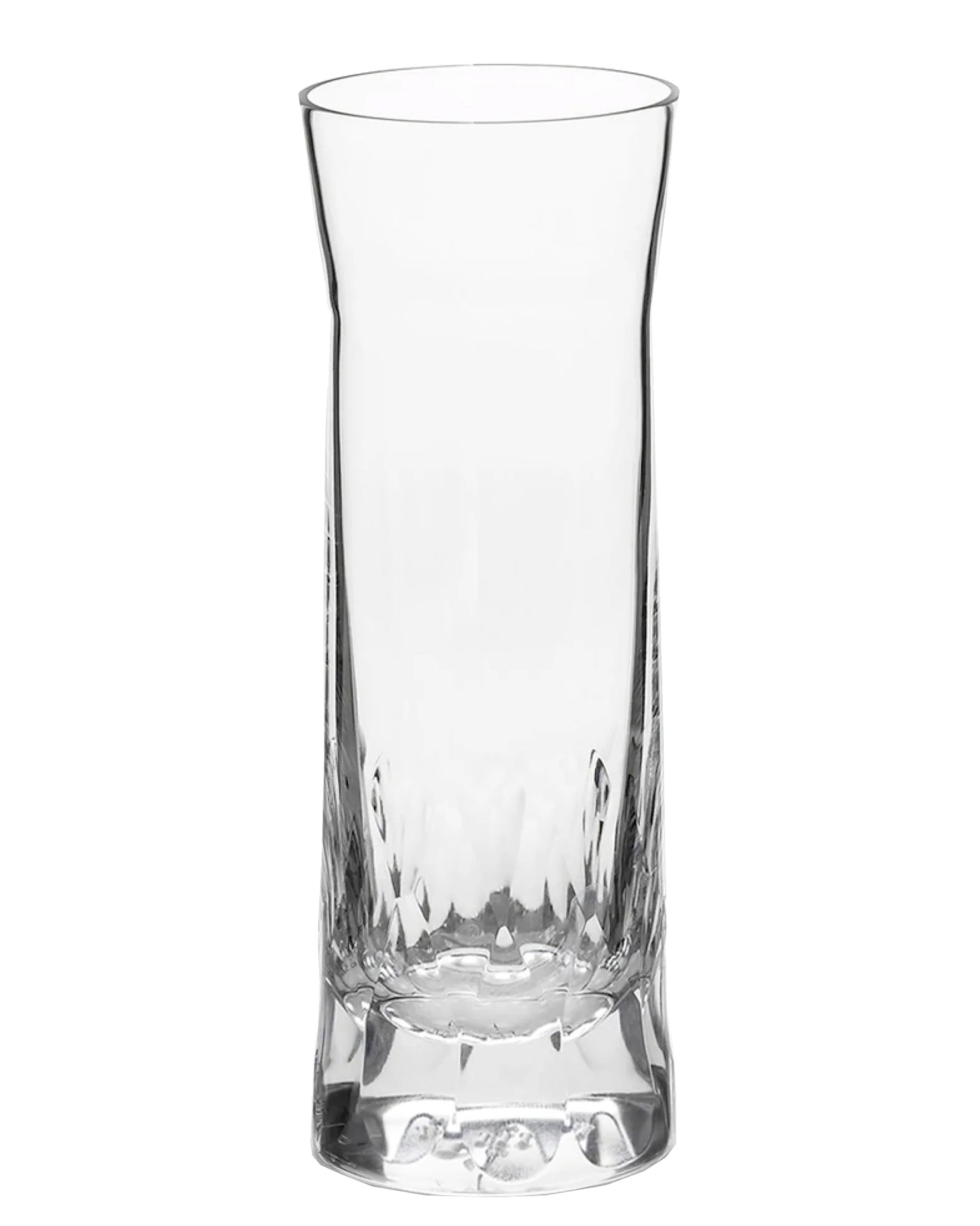 Polished Irish hand-blown cut crystal carafe glass, perfect for wine or as a vase, on a white background
