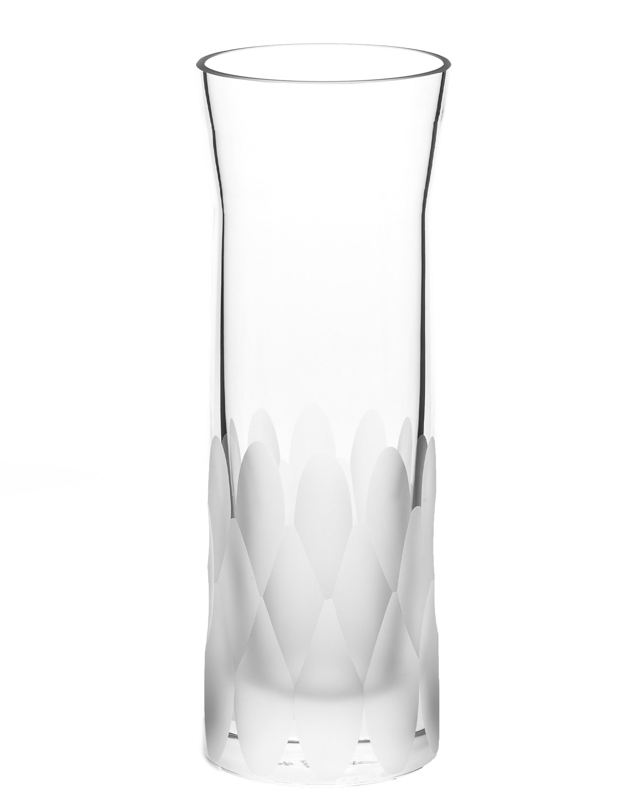 Unpolished Irish hand-blown cut crystal carafe glass, perfect for wine or as a vase, on a white background