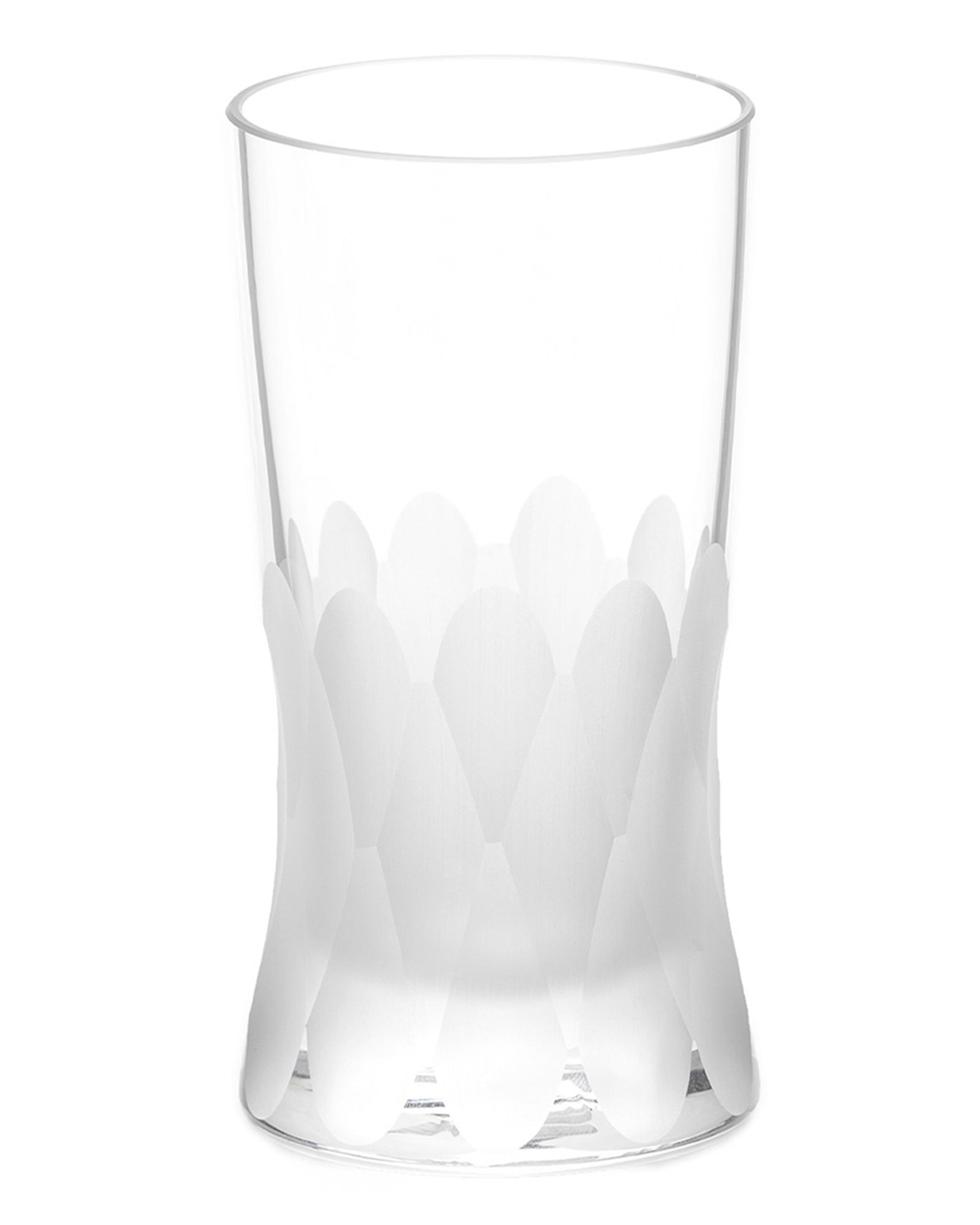 Unpolished Irish hand-blown cut crystal wine or water glass with large cut pattern detailing on a white background