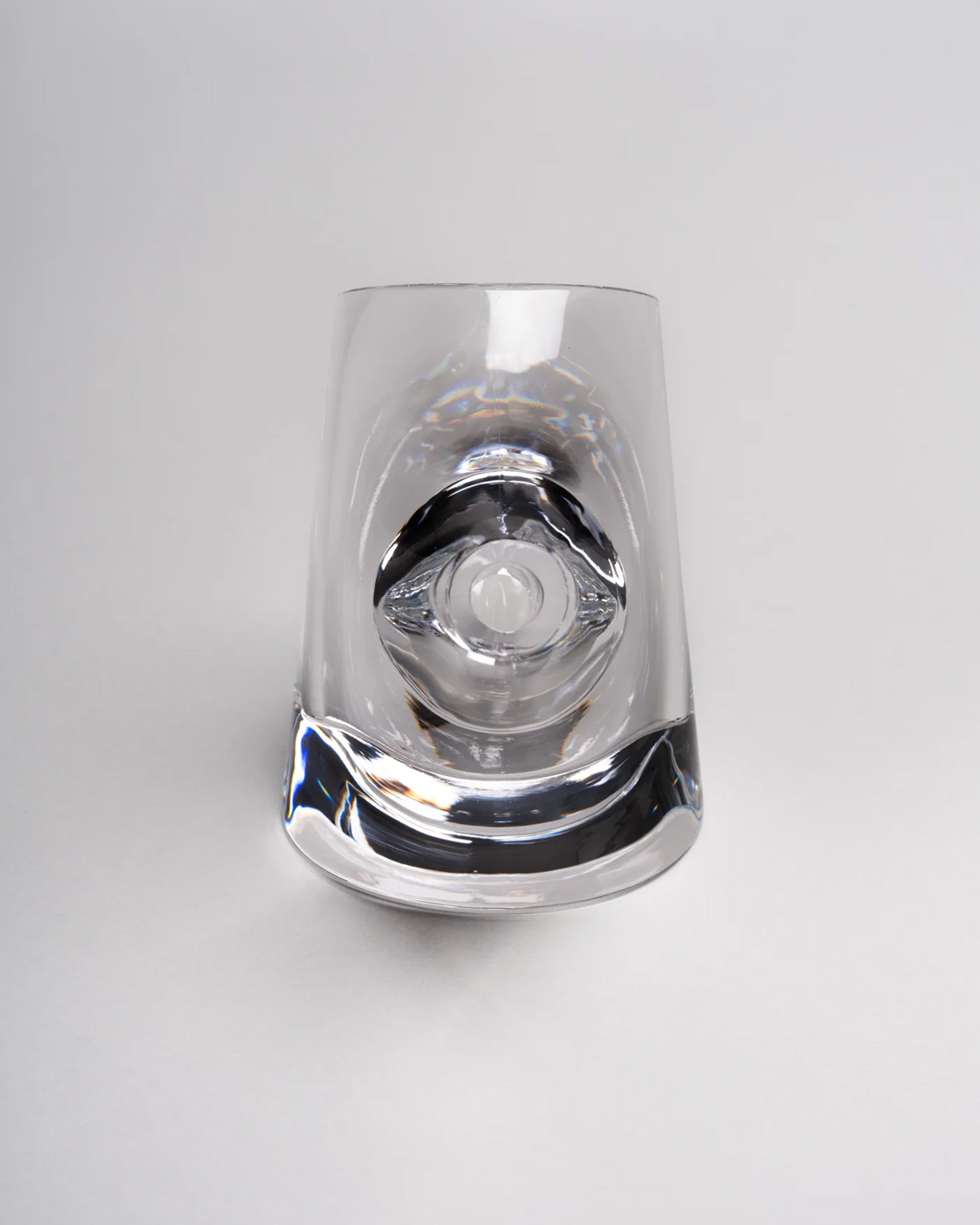 HopStep pot in lead crystal glass perfect for oil, sake, tea or infusing shown on a white background.