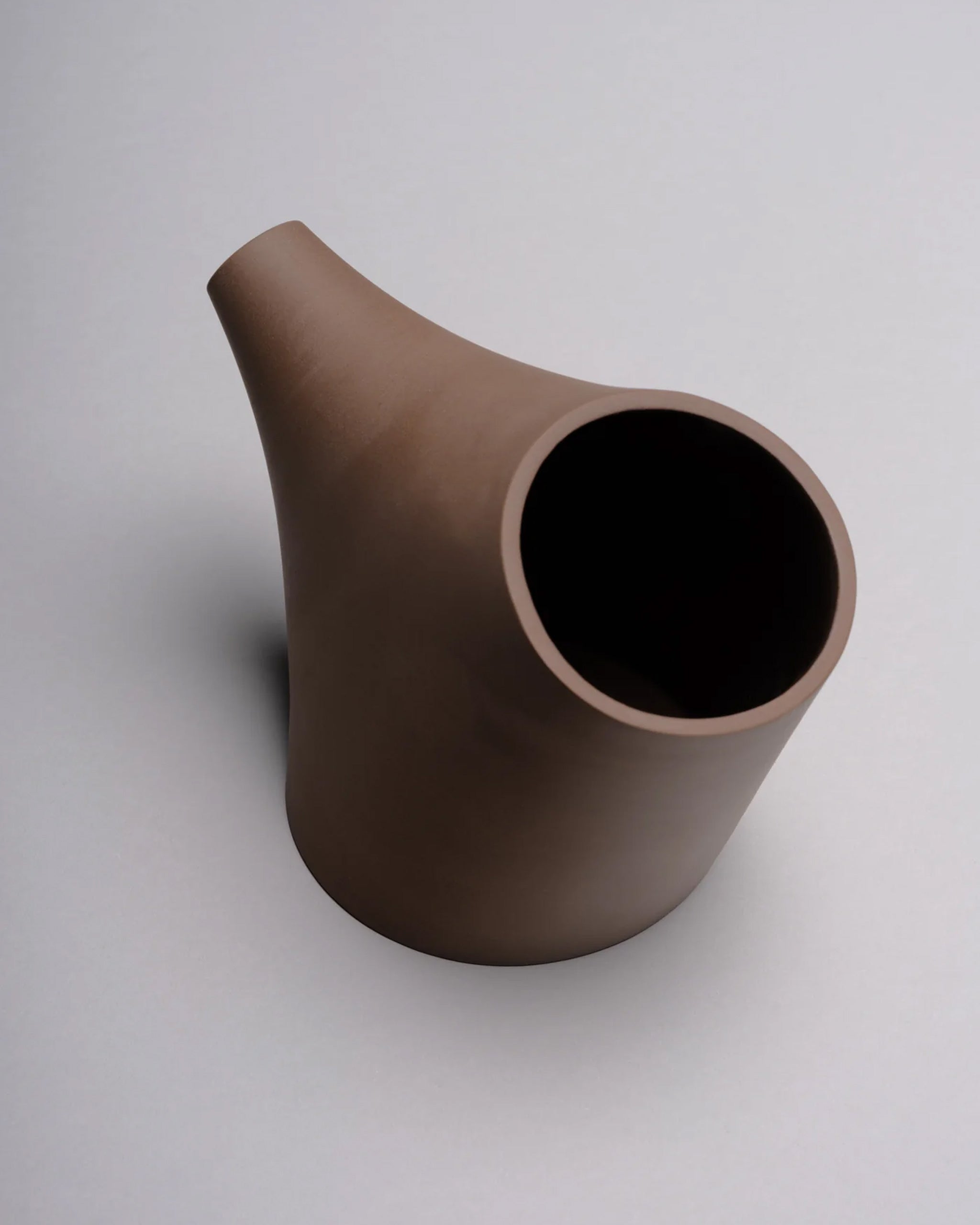 HopStep pot in brown porcelain, perfect for oil, sake, tea or infusing shown on a white background.