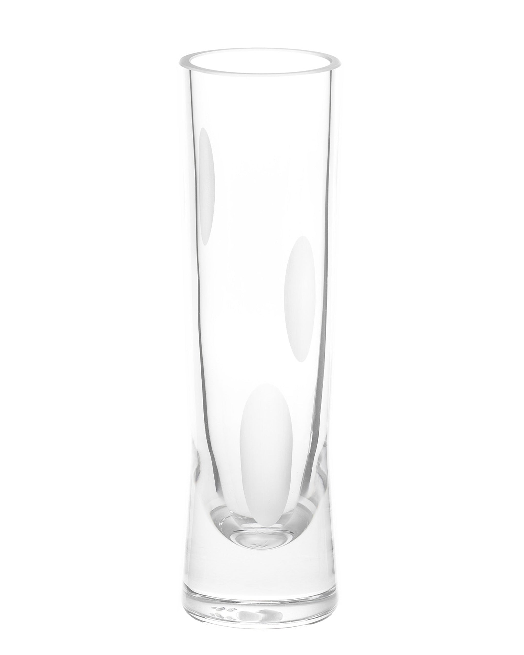Unpolished hand-cut Irish crystal champagne flute with softly polished and sandblasted dew-cut detailing on a white background