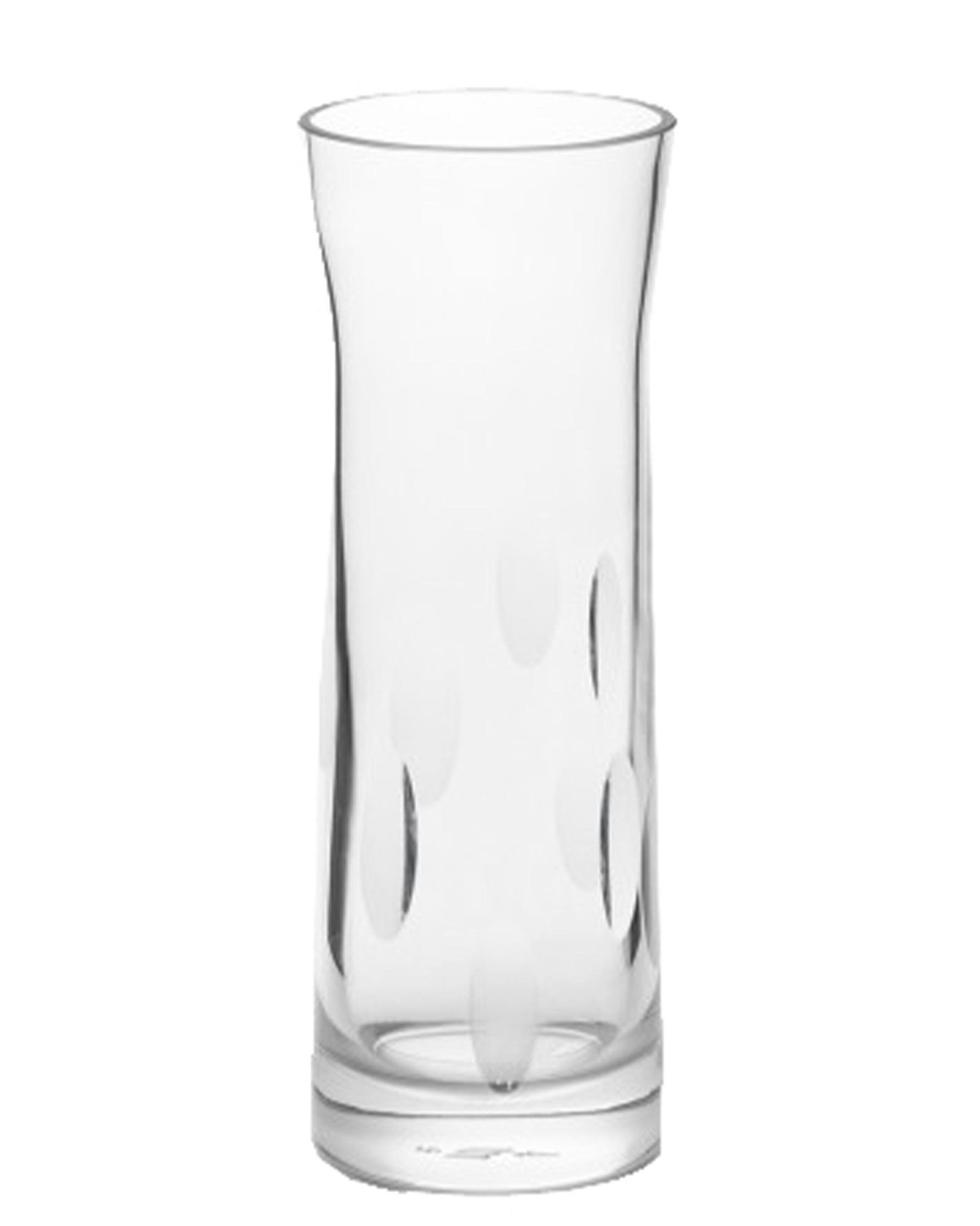Polished hand-cut Irish crystal carafe glass with softly polished and sandblasted dew-cut detailing on a white background