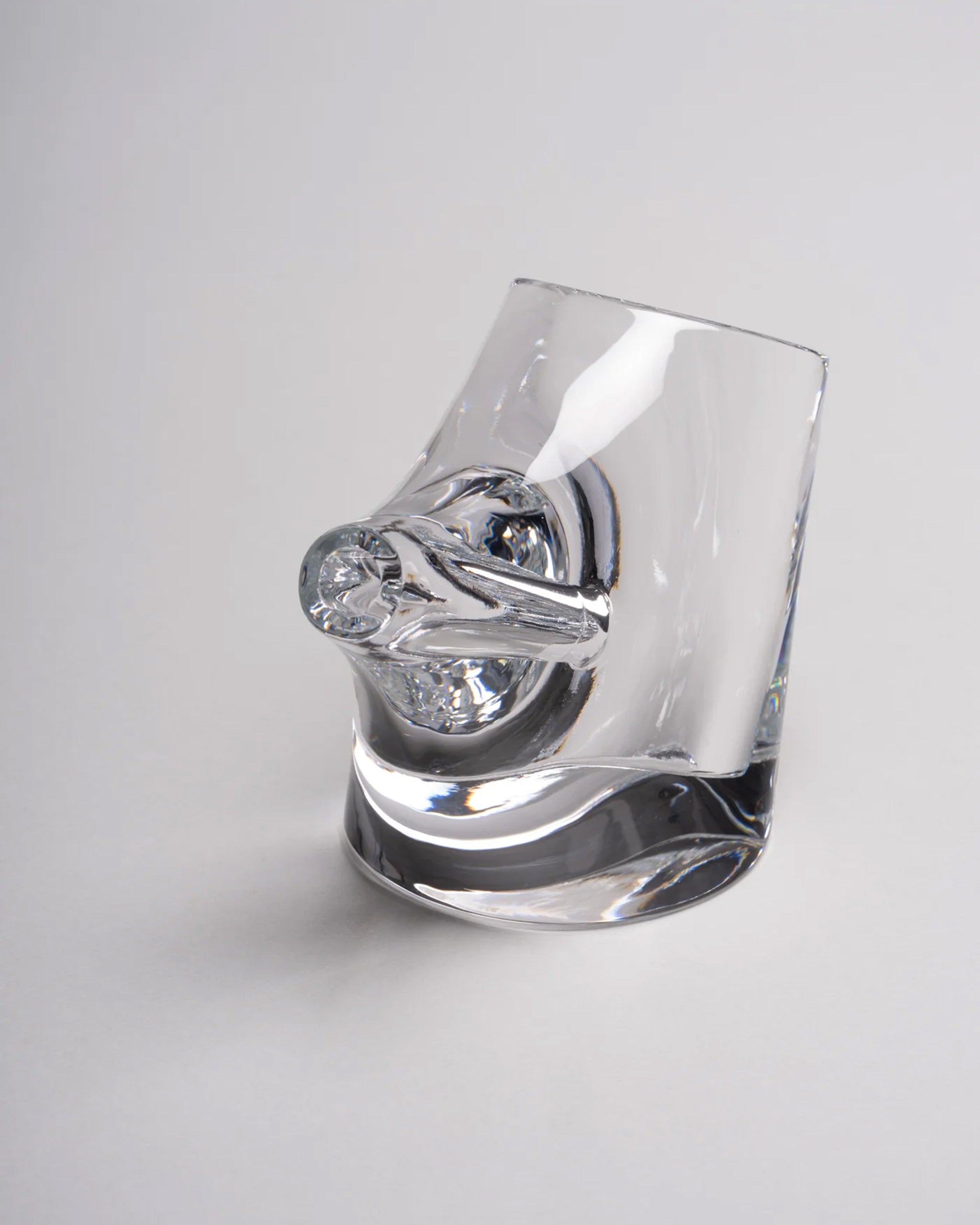 HopStep pot in lead crystal glass perfect for oil, sake, tea or infusing shown on a white background.