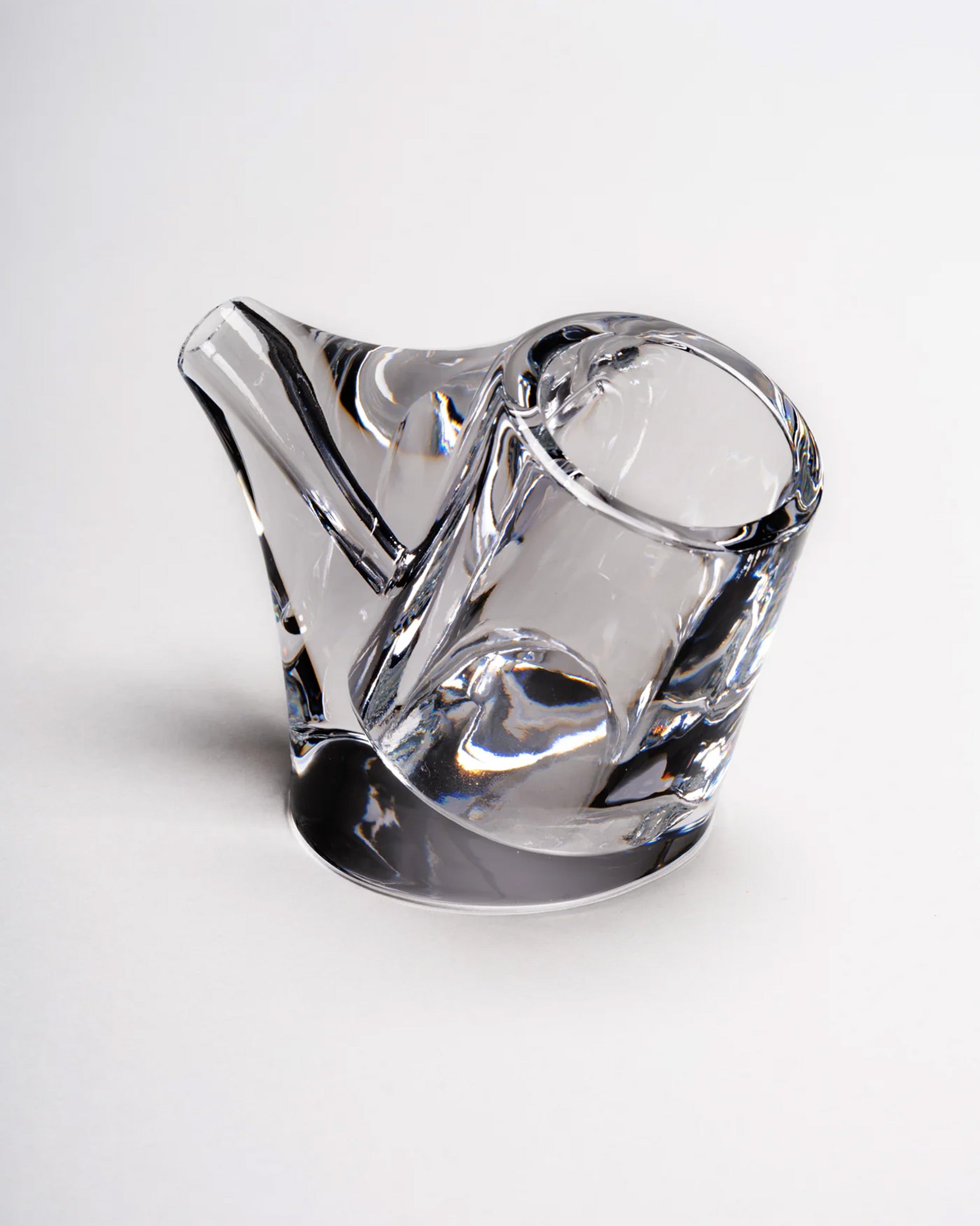 HopStep pot in lead crystal glass perfect for oil, sake, tea or infusing shown on a white background.