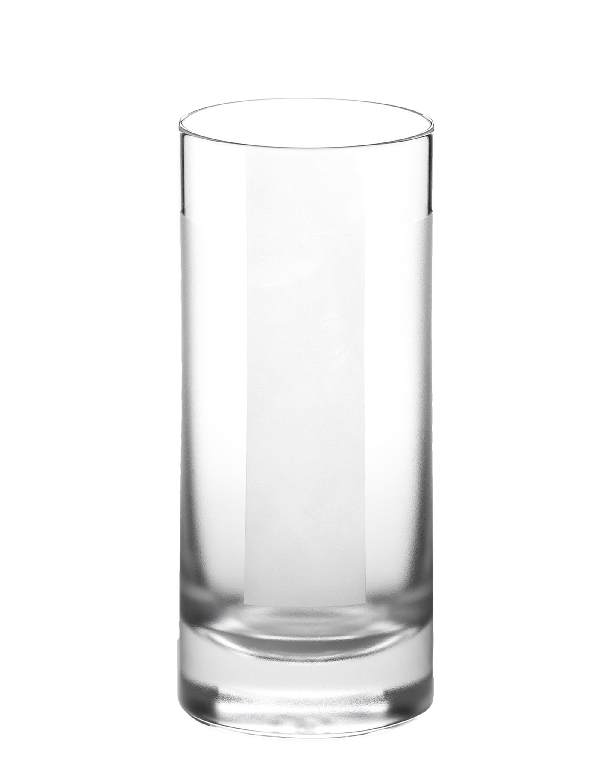Tall hand-blown long crystal highball glass with frosted geometric design, ideal for cocktails, spritzes, or sparkling water.