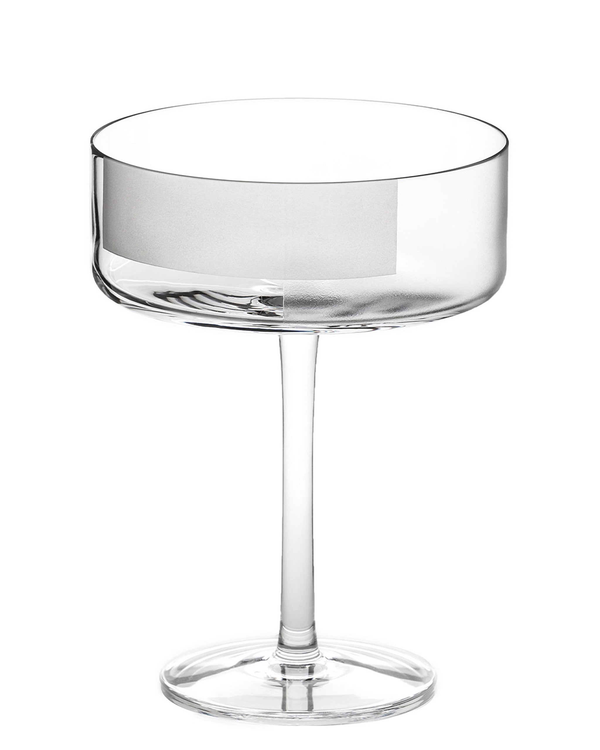 Crystal cocktail coupe with half-frosted geometric design, perfect for serving cocktails, champagne, or desserts.