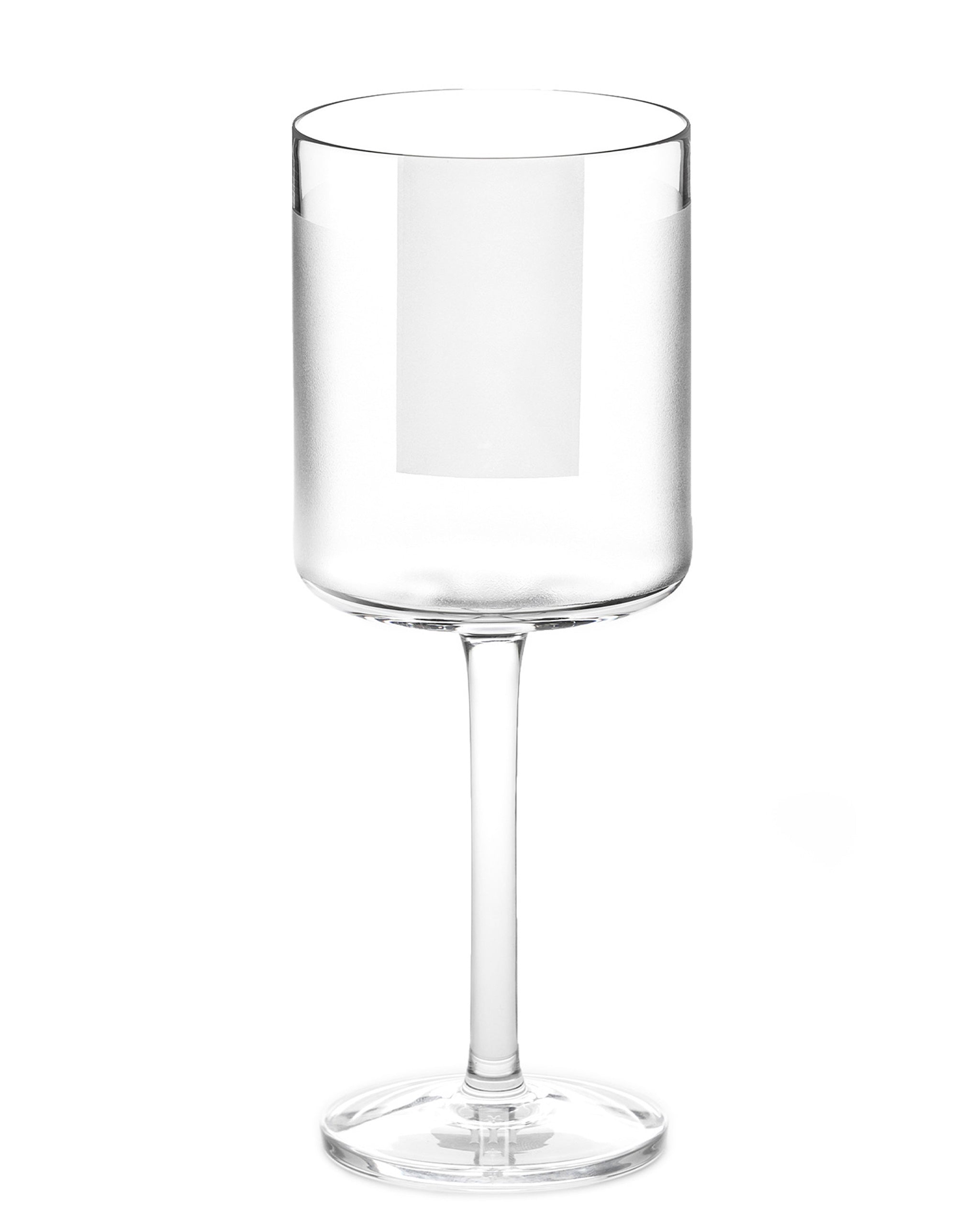 Delicate crystal white wine glass with half-frosted finish and geometric panels, perfect for serving chilled white wines.